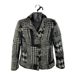 Orvis Women’s Houndstooth Wool Coat Size Small Patchwork Houndstooth Black Grey